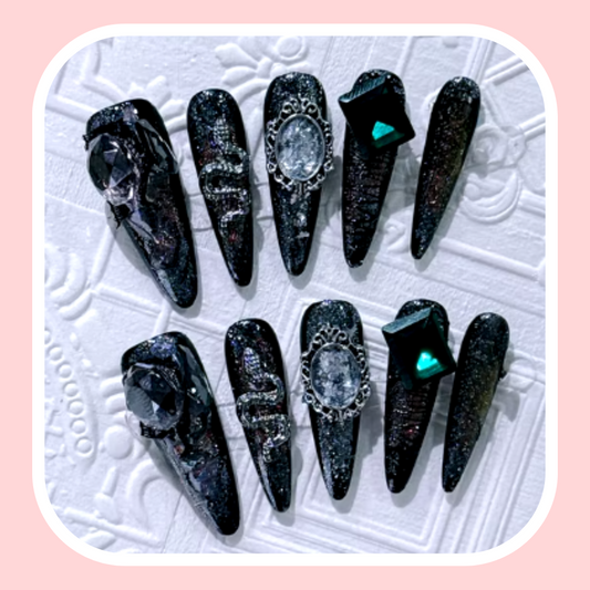 Dark Green Diamond Nails.