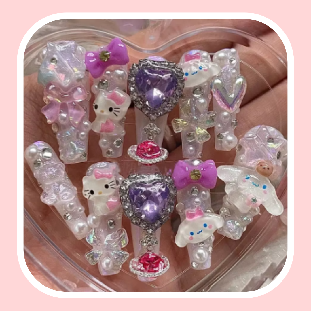 Hello Kitty Purple Heart Nails.