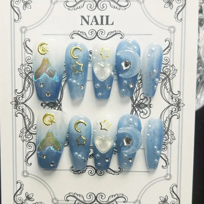 Transparent Blue Ballet Coffin-Shaped 3D Nails