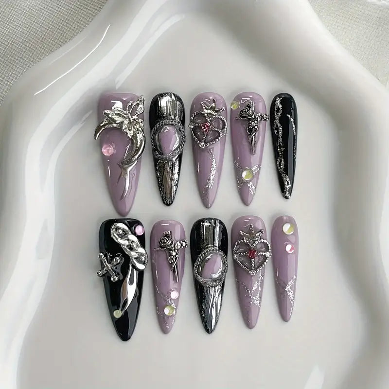 Dark Sweet Cool Grape Purple 3D Nails