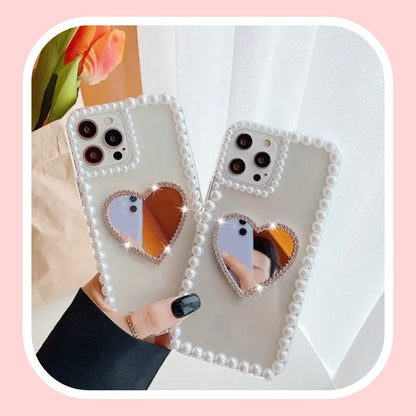 Diamonds Heart Mirror Mobile Case.