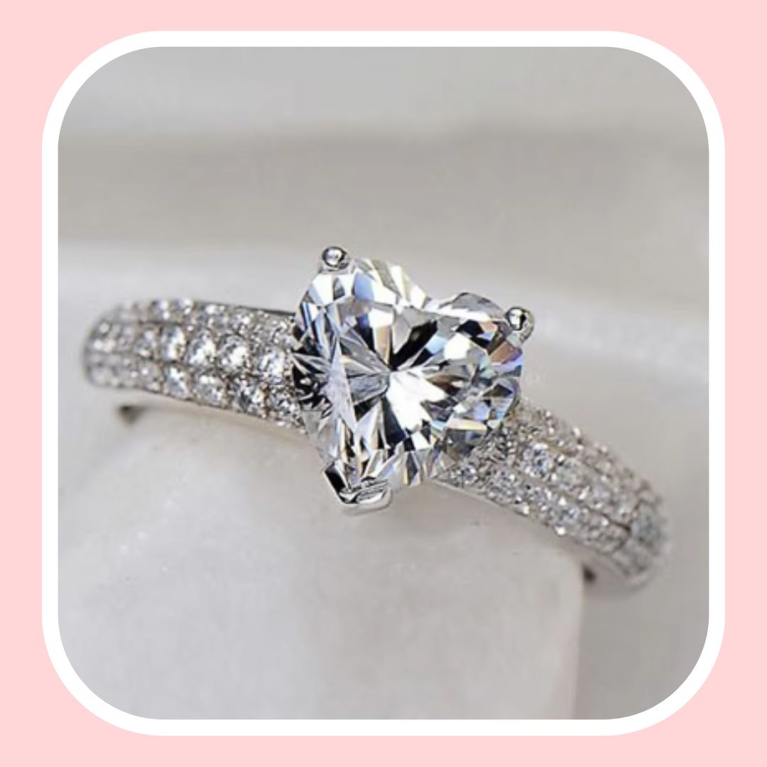 Elegant Crystal Heart CZ Band Ring for Women