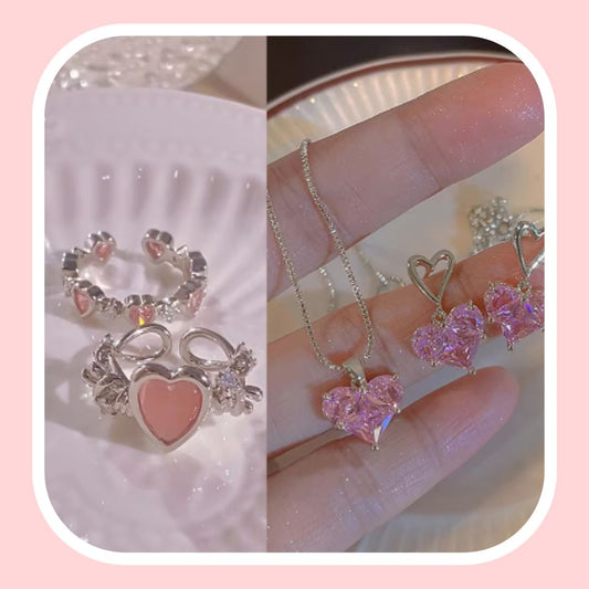 6Pcs/Set Trendy Y2k Heart-shaped Zircon Set