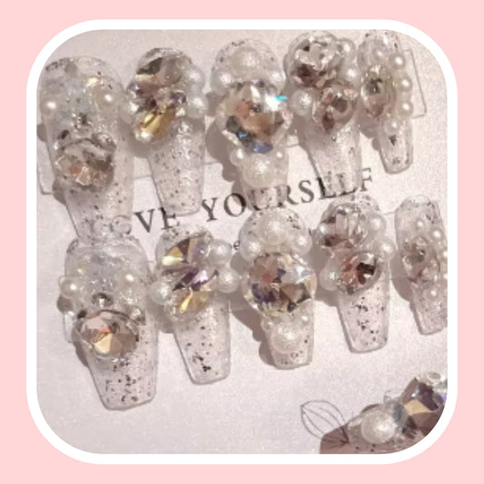 Rhinestone Pearl Glitter Nails