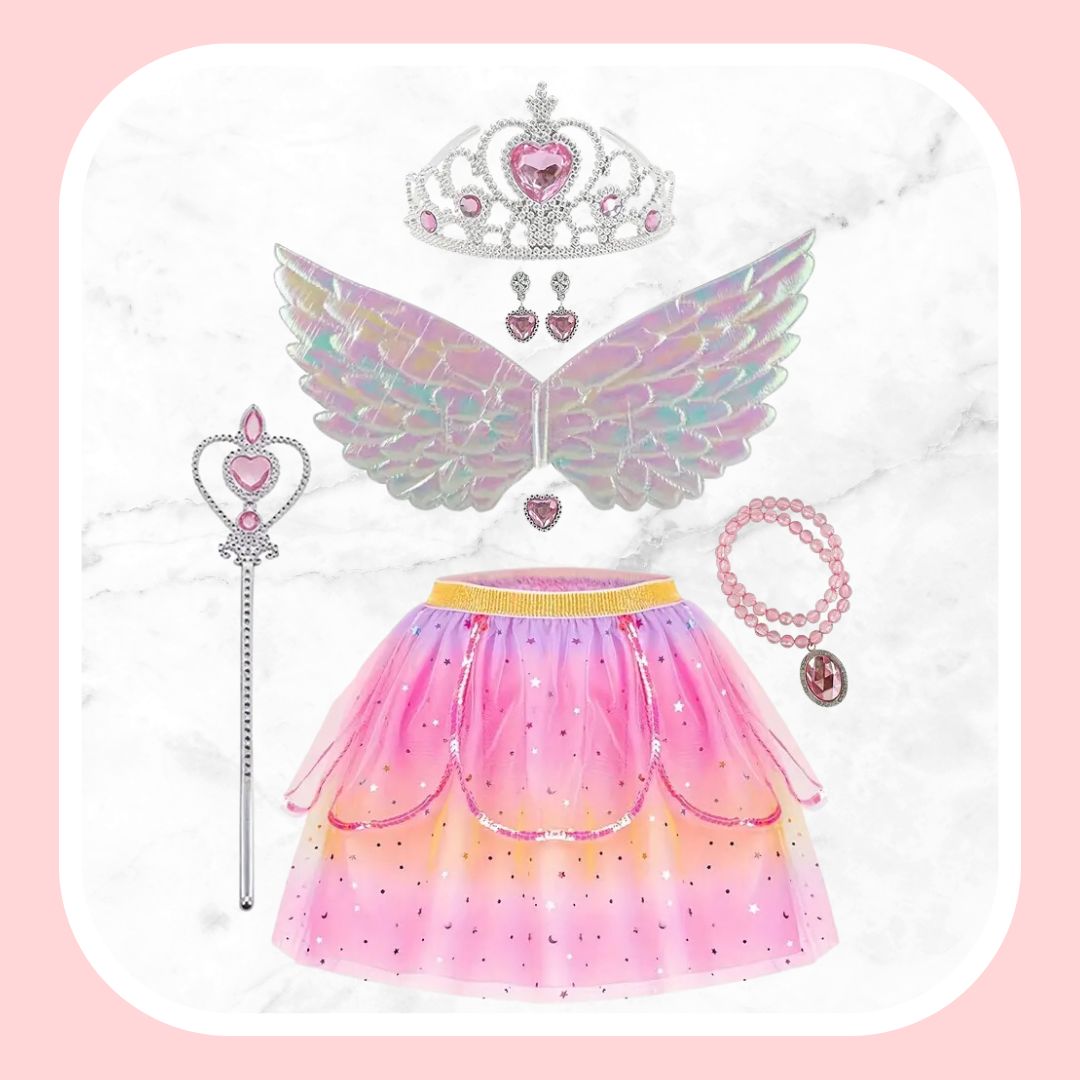 8pcs Girls Dreamy Fairy Princess Set, Sweet Tutu Skirt For Birthday Party Performance Gift