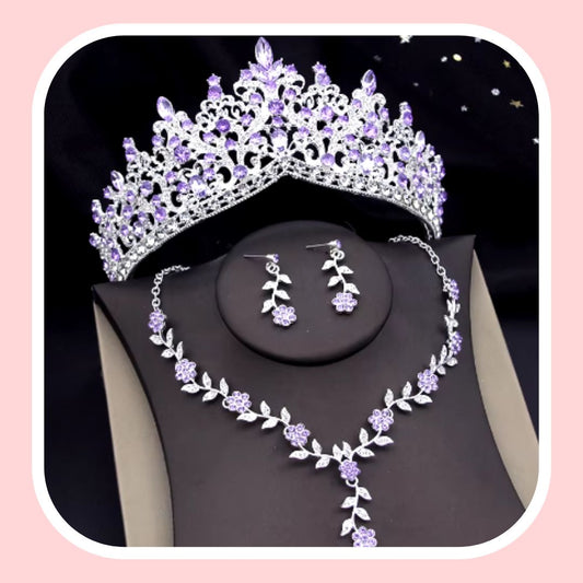 3 Pcs Bridal Wedding Crown Jewelry Set