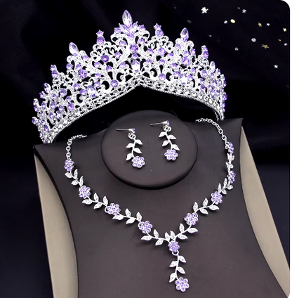 3 Pcs Bridal Wedding Crown Jewelry Set