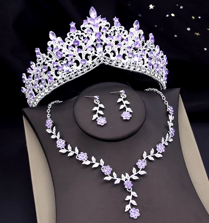 3 Pcs Bridal Wedding Crown Jewelry Set