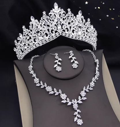 3 Pcs Bridal Wedding Crown Jewelry Set