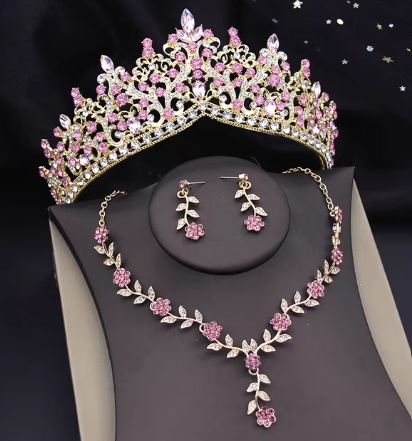 3 Pcs Bridal Wedding Crown Jewelry Set