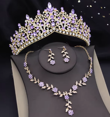 3 Pcs Bridal Wedding Crown Jewelry Set