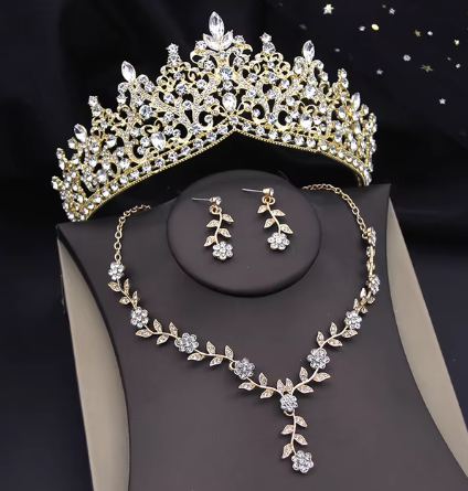 3 Pcs Bridal Wedding Crown Jewelry Set