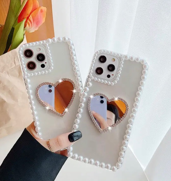 Diamonds Heart Mirror Mobile Case.