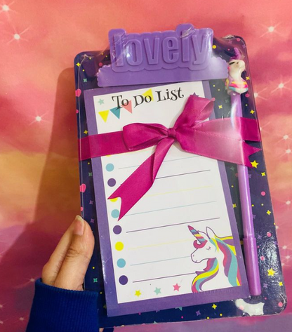 To Do List Notepad and Unicorn Pen Set.