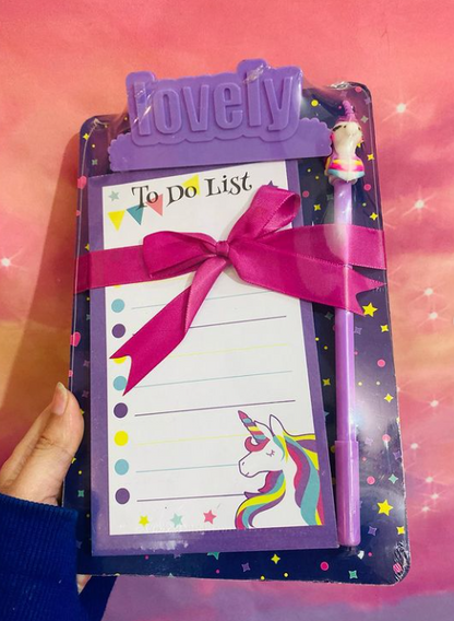 To Do List Notepad and Unicorn Pen Set.