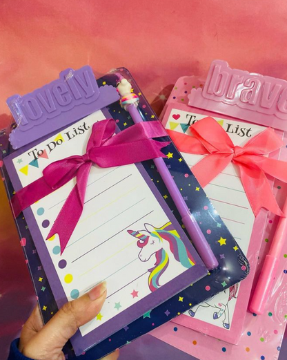 To Do List Notepad and Unicorn Pen Set.