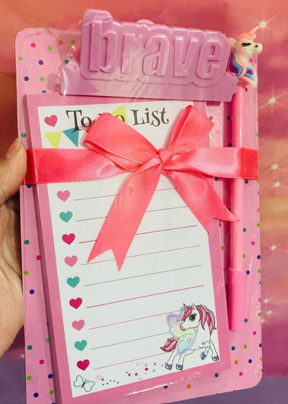 To Do List Notepad and Unicorn Pen Set.