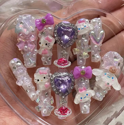 Hello Kitty Purple Heart Nails.